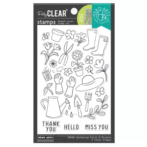 Gardening Tools & Flowers clear stamps hero arts