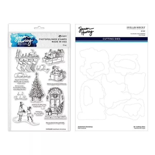 Simon Hurley Sketched Christmas Spellbinders Stamp & Die Bundle