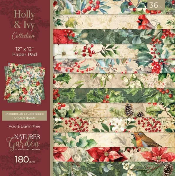 Crafters Companion Holly & Ivy 6"x6" inch paper pad