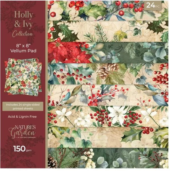 Crafters Companion Holly & Ivy 8"x8" Vellum Pad