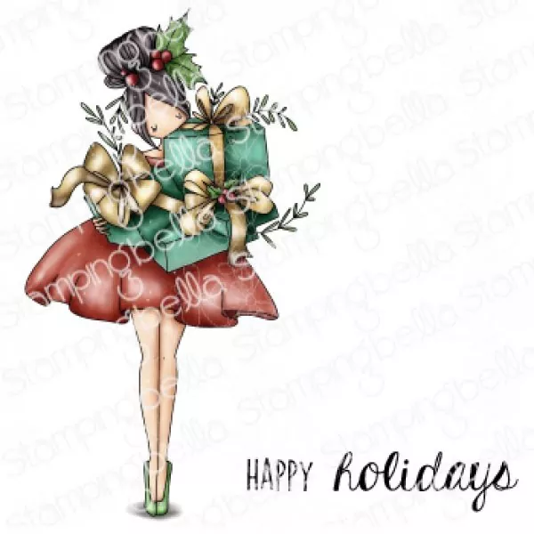 Stampingbella Curvy Girl with Holiday Gifts Gummistempel