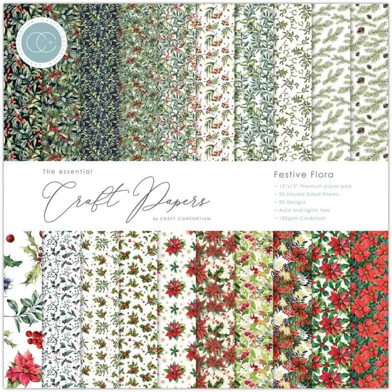 Craft Consortium - Festive Flora 12"x12" inch paper pad