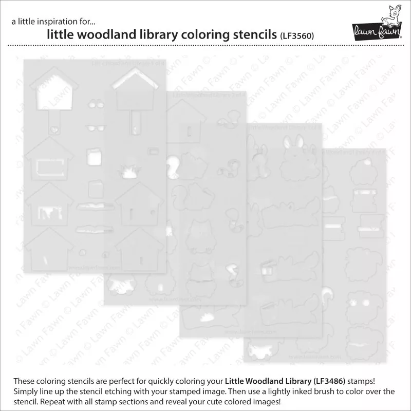 Little Woodland Library Coloring Stencils Schablonen Lawn Fawn 1