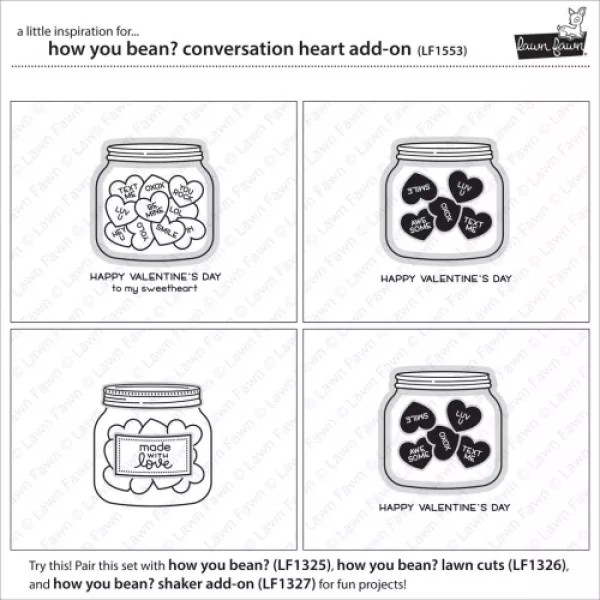 lf1552 lawn fawn clear stamps how you bean conversation heart add on example